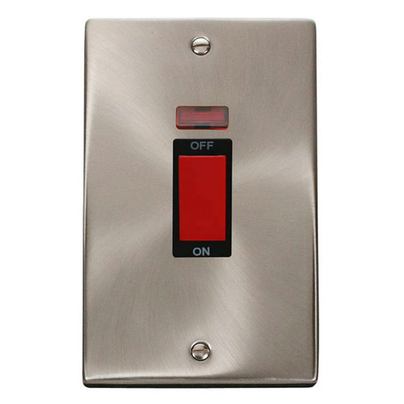 Satin / Brushed Chrome 2 Gang Size 45A Switch With Neon