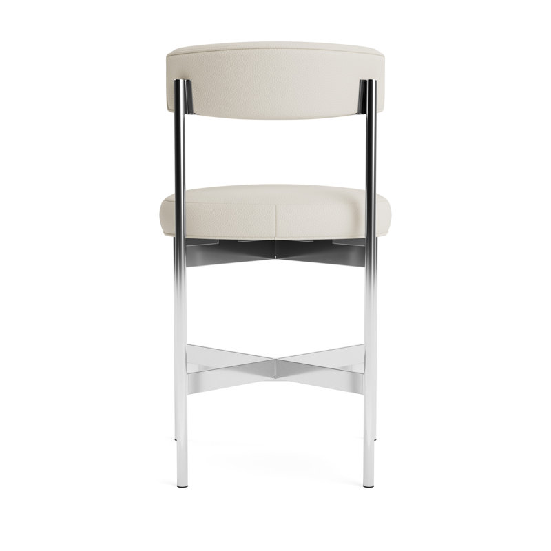 Remy Leather Bar Stool, Polished Stainless Steel, Greenwich Performance Leather - Cream, Counter Stool (25” Seat Height)