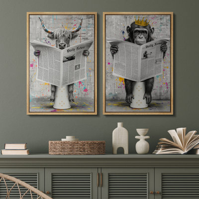 Reproduction d'art journal sur toile, impression de vaches et de singes des montagnes des Graffiti pour une salle de bain moderne urbaine ou un loft