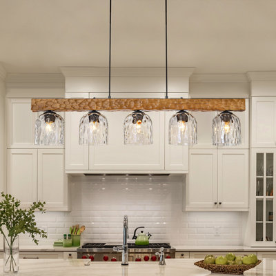 5-light Hammered Glass Linear Kitchen Island Chandelier