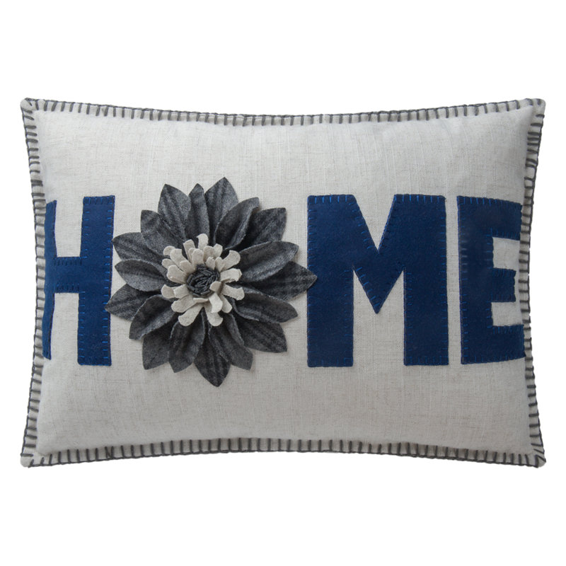 Handmade 3D Floral Throw Pillow Cover Flower Decorative Accent Pillow Case Home Decor Cushion Cover, Navy Blue - Linen