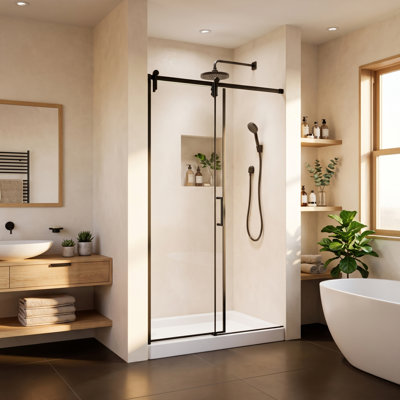 Porte de douche semi-sans cadre l 44 à 48 po x H 76 po, verre trempé clair de 1/4 po