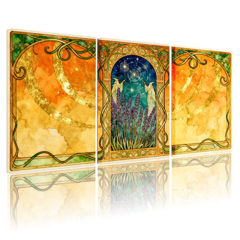 Fantasy & Sci-Fi Art nouveau lavande clair de lune, ensemble de 3 motifs d'art sur toile, H 30 po x l 60 po