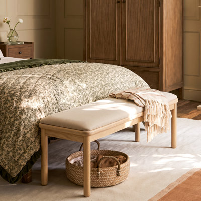 Radnor Scandinavian Modern Upholstered Bench with Rubber Wood Legs and Linen-Look Seat for Entryway, Bedroom & Living Room