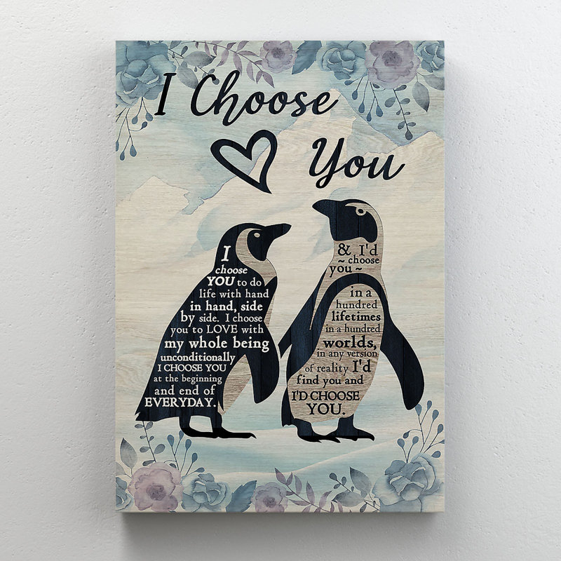 «Couple Of Penguins - I Choisissez You», reproduction d'art graphique sur toile tendue, H 20 po x l 16 po x P 2 po