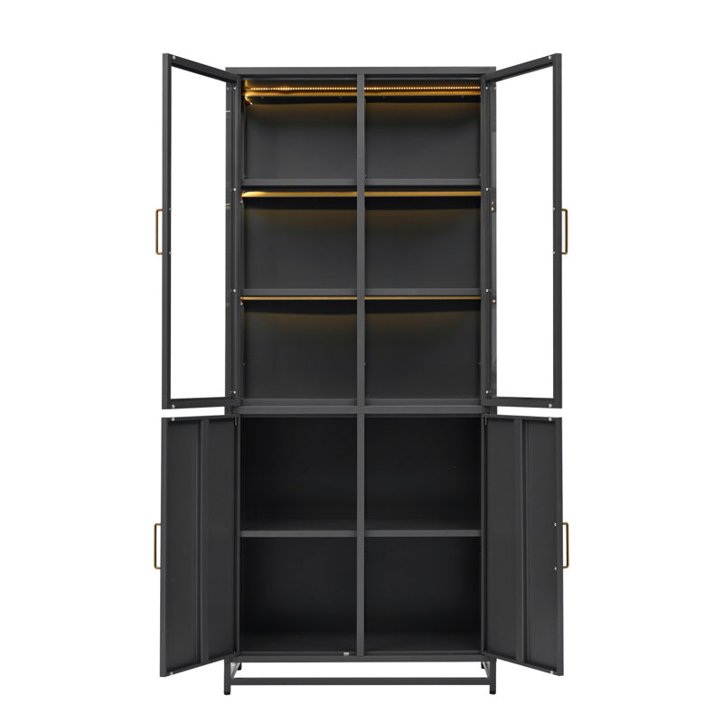 76.75-Inch Tall Display Cabinet With Double Glass Doors And LED Lights For Collectibles