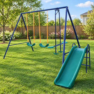 Portique 3 en 1 avec balançoire à ceinture, glissade et planeur de jardin