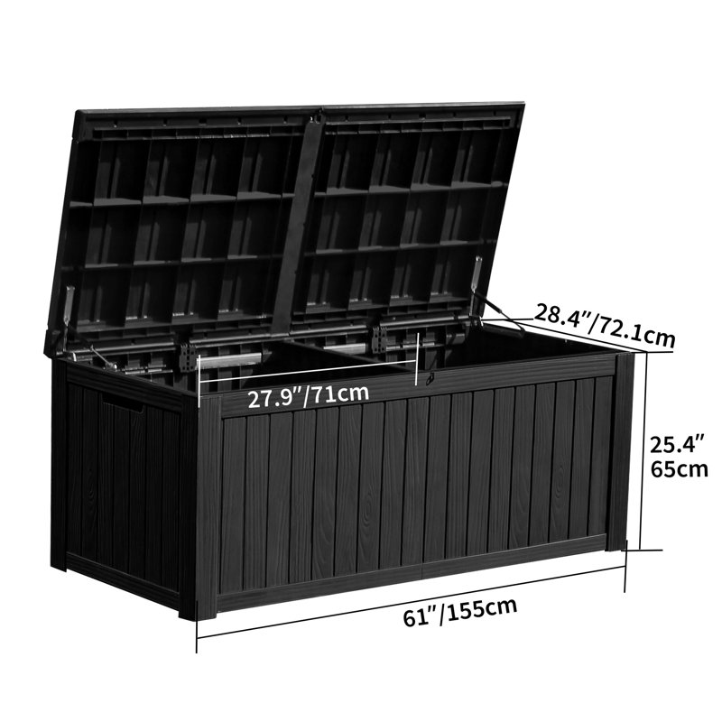 YITA 150 Gallon Large Outdoor Storage Deck Box with Built-in Divider, Black