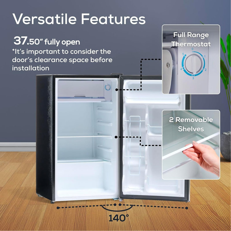 3.2 Cu.Ft Energy-Efficient Compact Refrigerator With Freezer – Sleek Single-Door Design, Convenient Slide-Out Glass Shelves, Perfect For Small Spaces In Homes, Offices & Dorms,Platinum