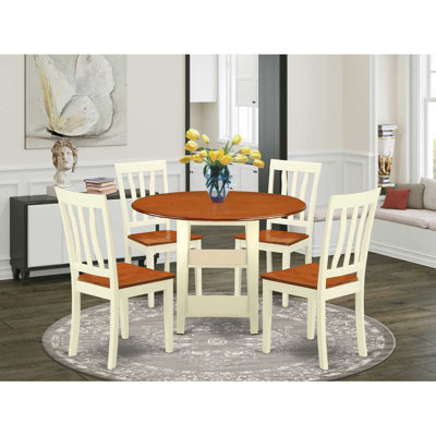 3-Piece Buttermilk and Cherry Finish Round Solid Wood Top Dining Table Set