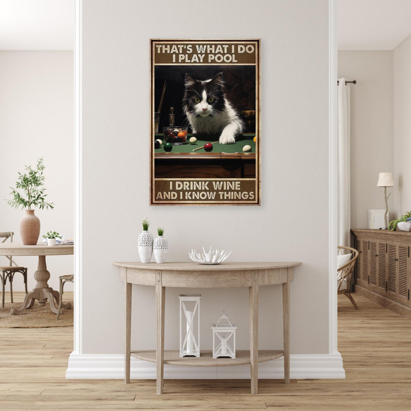 Cat I Play Pool I Drink Wine - 1 Piece Rectangle Graphic Art Print On Wrapped Canvas, H 36 po x l 24 po x P 1,25 po