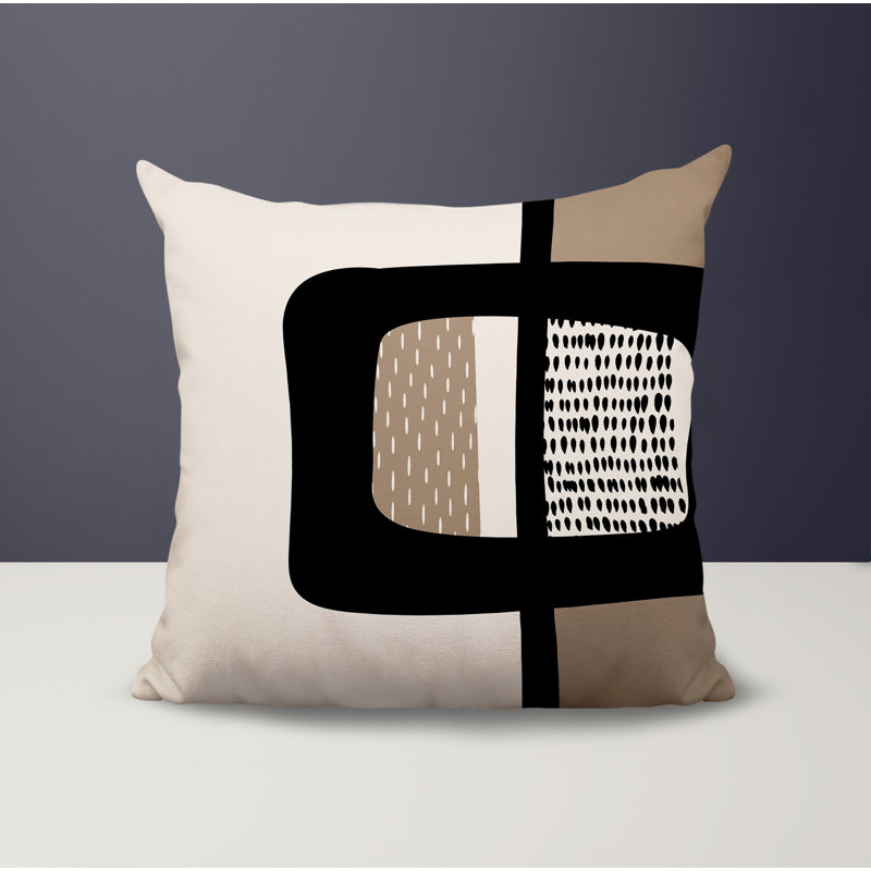 Coussin carré intérieur / extérieur pia, H 15 po x l 15 po, Beige / noir / blanc cassé