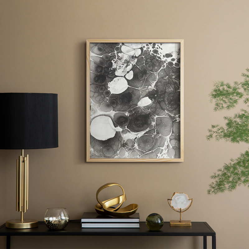 Marbling IV Framed Print - Solid Wood, Natural, 11" H x 9" W