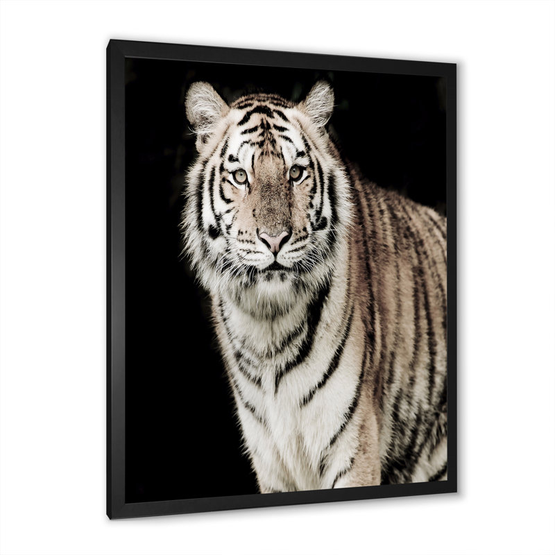 Portrait d'un tigre blanc III - peinture sur toile, H 32 po x l 16 po, Toile avec cadre de coin noir fermé
