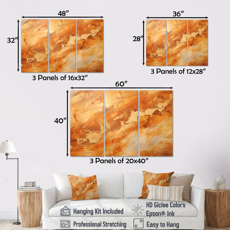 «Copper Gold Lush Vortex II», ensemble d'art mural sur toile à spirales abstraites, Toile tendue, H 32 po x l 48 po x P 1 po
