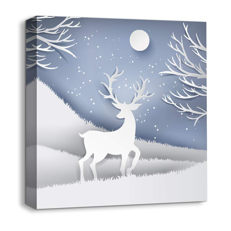 Christmas Holiday Celebration " Snow Deer Merry Christmas ", 12" W x 12" H