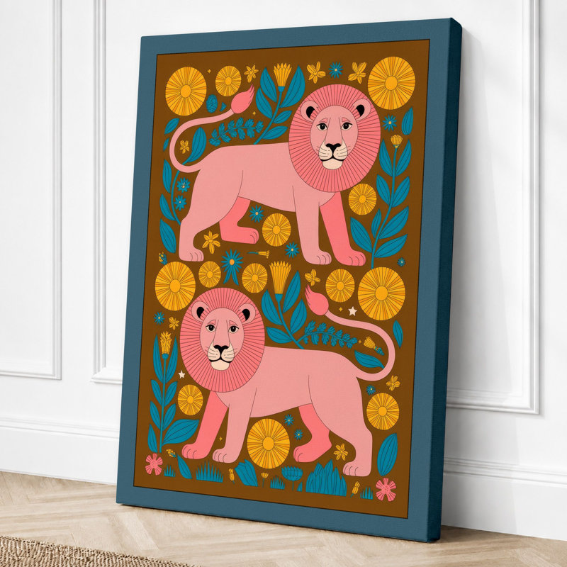 Pigs and Citrus Boho 1 Piece Wrapped Canvas Wall Art, 24x16 - 61.0 x 40.6 cm, Teal Border