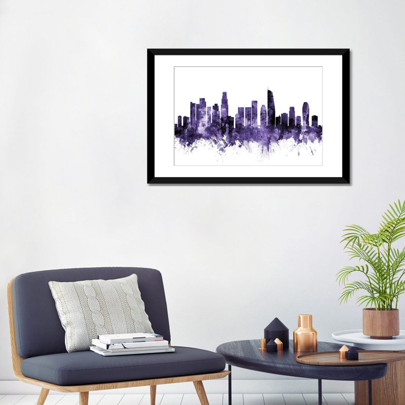 " Los Angeles, California Skyline II " by Michael Tompsett, Black Framed Paper, White, 24" H x 32" W x 1" D
