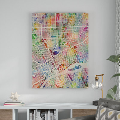 Detroit Michigan City Map by Michael Tompsett - Graphic Art on Canvas