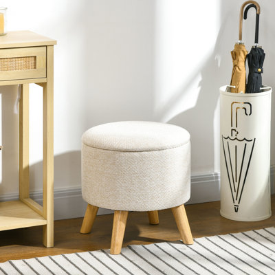 Blanc crème avec rangement caché - Siège rembourré confortable pour ranger les essentiels polyvalents dans le salon, la chambre à coucher, les pieds d'écurie ronds pour la détente, espace de vie dissimulé, tampons anti-égratignures pour l'entrée