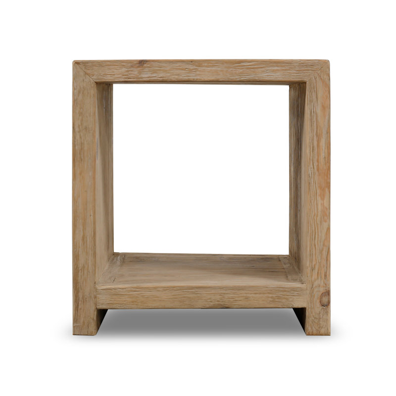 Weathered Wash Solid Wood Rectangular End Table with Storage