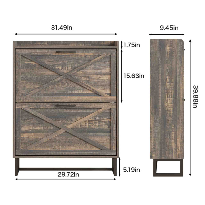 32 Pair Shoe Storage Cabinet, Dark Rustic Oak