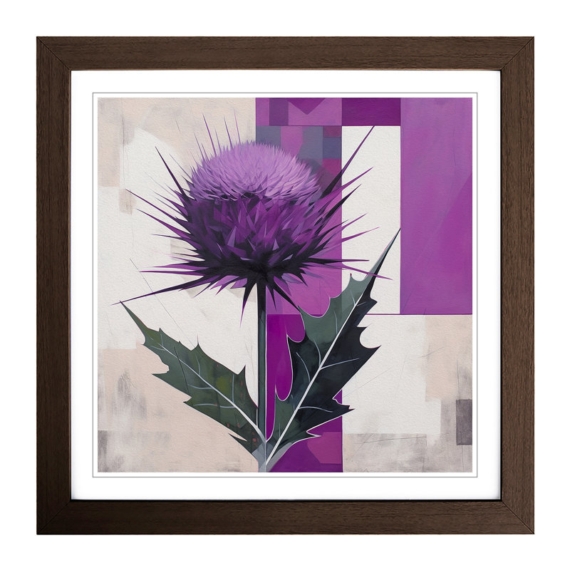 Thistle Suprematism No.4 - Single Picture Frame Print on Wood, Walnut