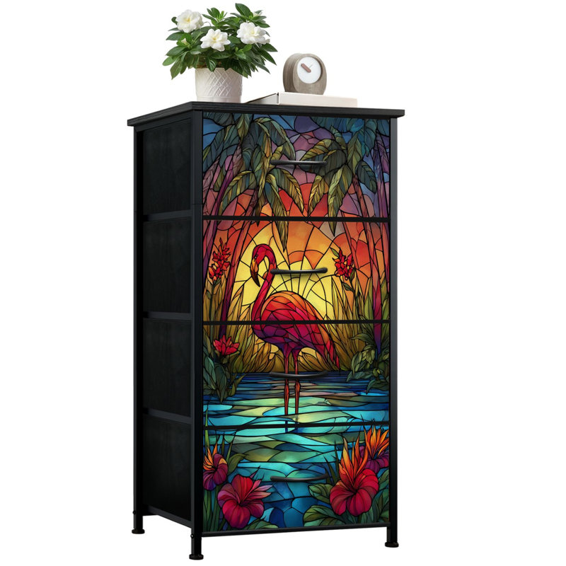 Commode pour chambre à coucher avec 4 tiroirs de rangement Élégante commode en verre teinté rose nacré avec commode en acier pour vestibule