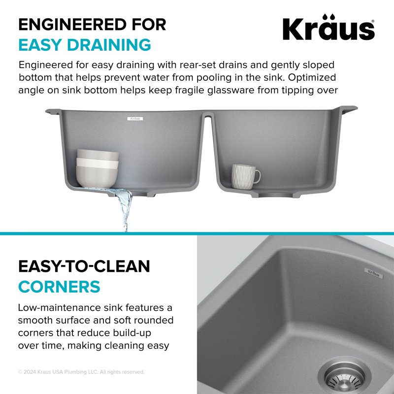 Gray 33'' Dual Bowl Granite Drop-In Kitchen Sink