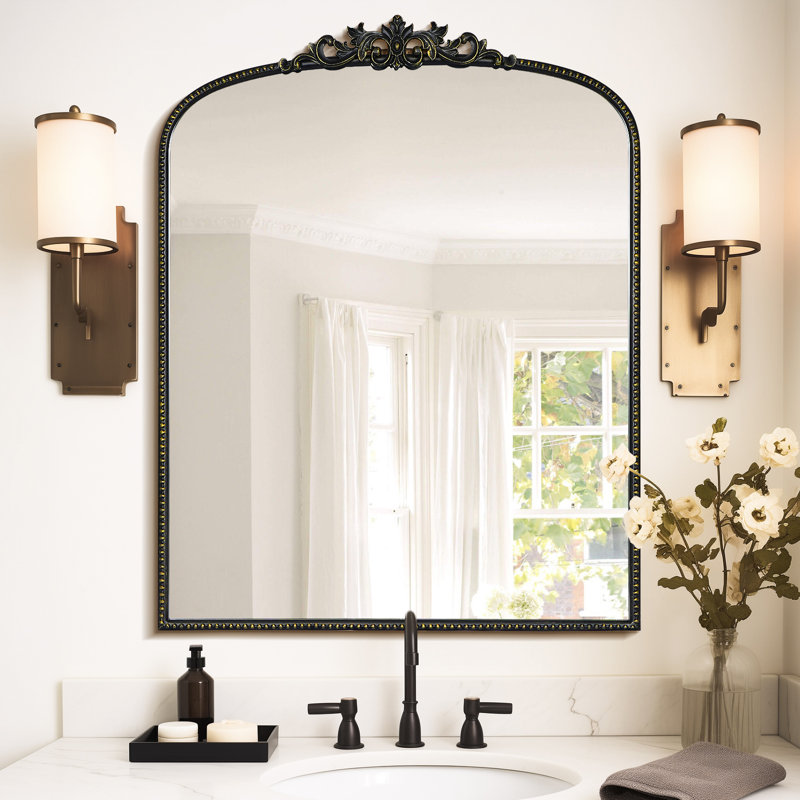 Miroir mural en verre Kiany , 36 po x 28 po, Noir
