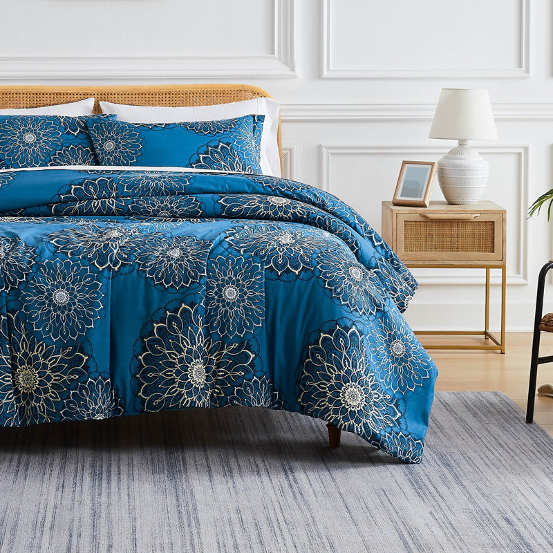 Blue Twin Reversible Microfiber Comforter Set