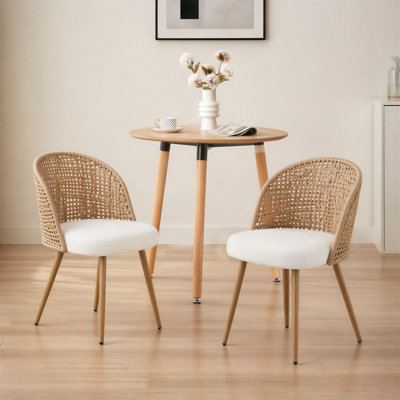 Rattan Dining Chairs Set, Modern Upholstered Kitchen Chairs With Wicker Back And Metal Legs, Boho Farmhouse Side Chairs For Dining Room, Beige/Brown, Set Of 2 Or 4