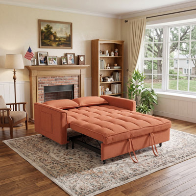 Canapé-lit modulaire 54,30 po en velours côtelé modulaire, causeuse avec matelas escamotable pour le salon, orange