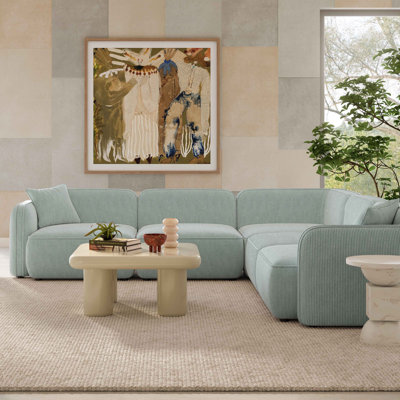 Tov Furniture Travie Light Green Performance Corduroy Velvet Modular L-Sectional