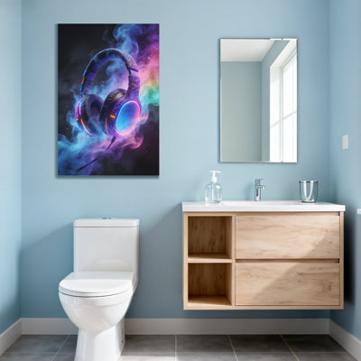 Abstract Cosmic Headphones Glowing With Neon Lights And Smoke