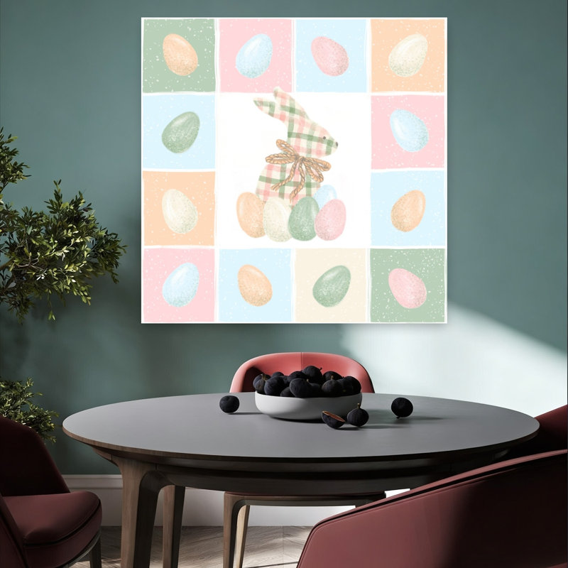 «Plaid Bunny Pastel Eggs Delicate Abstract Contemporary Lapin Spring Forest», reproduction d'art murale, H 36 po x l 36 po