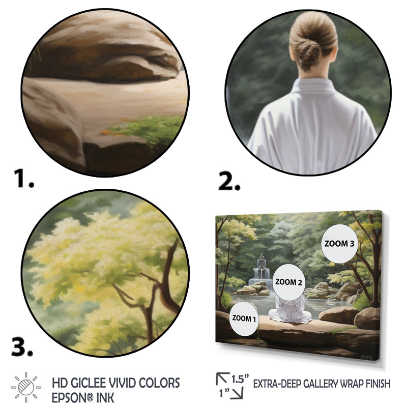 «Green Meditation Zen Garden II», reproduction, H 24 po x l 32 po x P 1 po, Encadrement doré