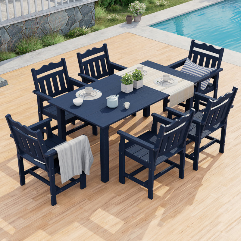HIPS All-Weather Outdoor Dining Set of 7 with Umbrella Hole & Ergonomic Chairs, Dining Table Set for 6, Patio Table and Chairs for Backyard, Deck