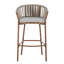 Ensemble de 2 tabourets de bar d'extérieur en corde de teck avec structure au fini teck et coussin beige