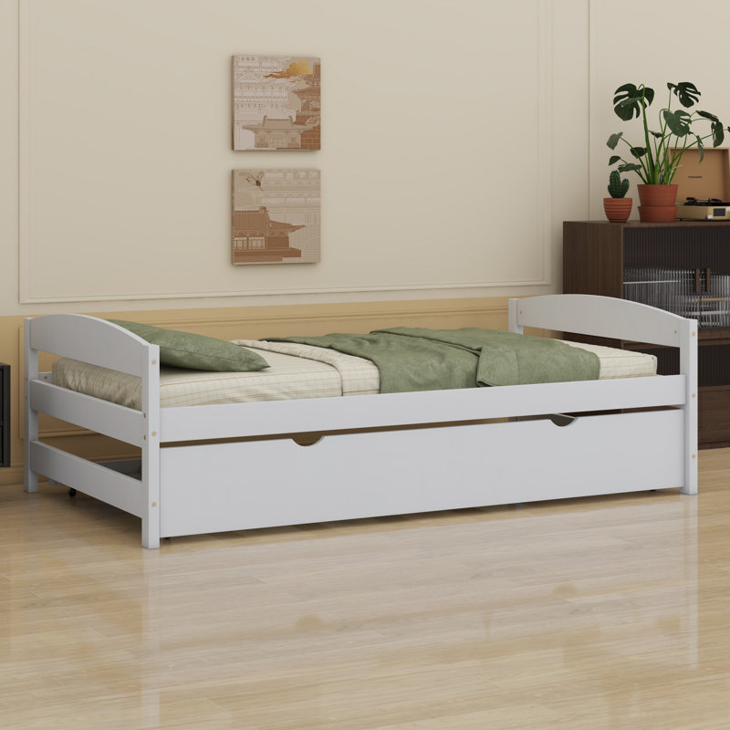 Platform Bed With Trundle, White
