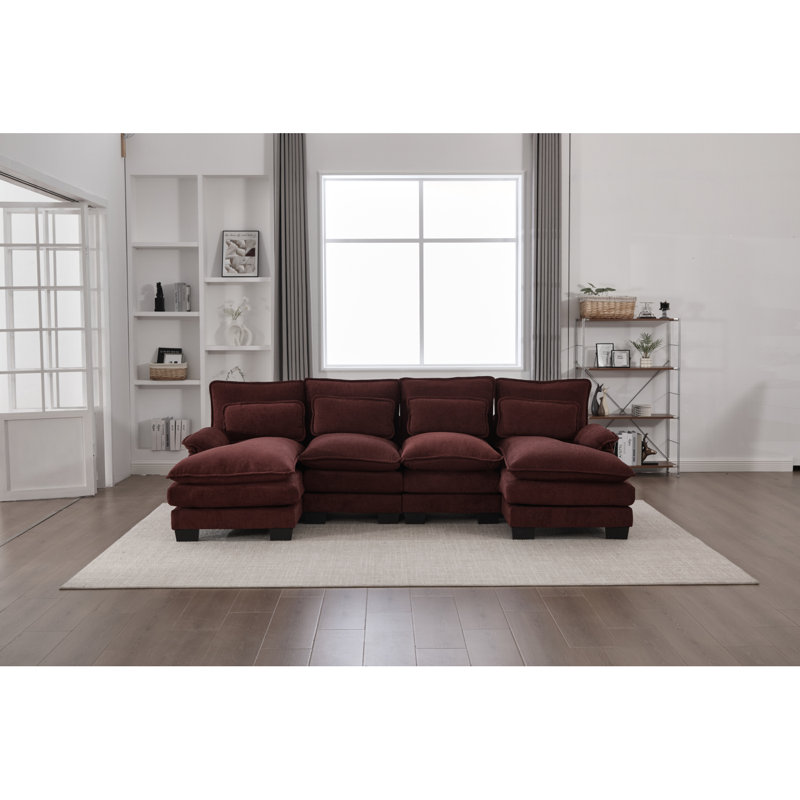 Canapé en U en forme de U de United We Win, canapé modulaire en chenille confortable de 110 po à 4 places pour le salon, canapé-lit modulaire avec méridienne double et mousse à mémoire de forme pour appartement