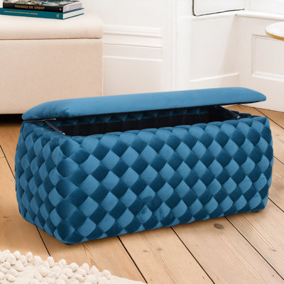 97cm Wide Velvet Rectangle Solid Colour Standard Ottoman with Storage