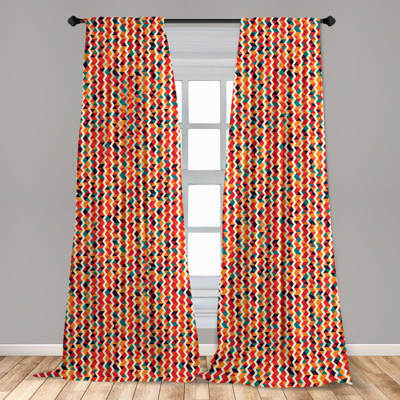 Multicolor Geometric Zig Zag Polyester Room Darkening Curtain Pair