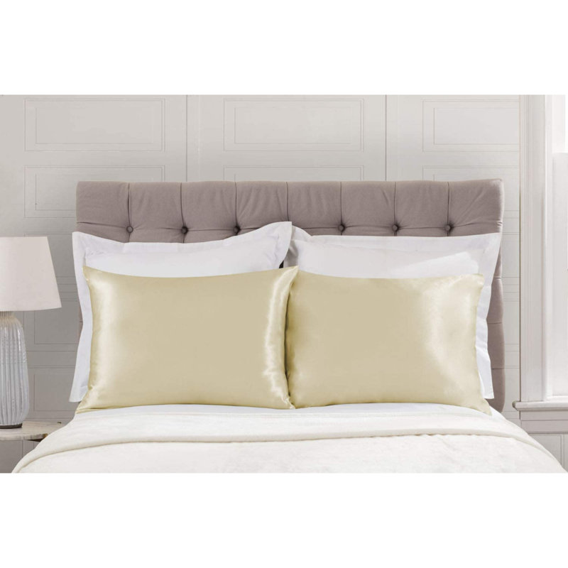 Taie d'oreiller en satin Allaire, Ivoire, Grand
