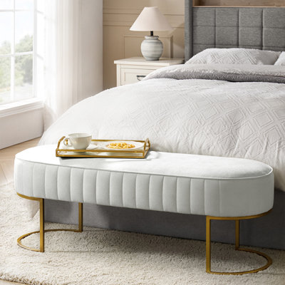Banc rembourré en polyester 46 po avec coussin capitonné et base en métal Ferdinand Lawanda