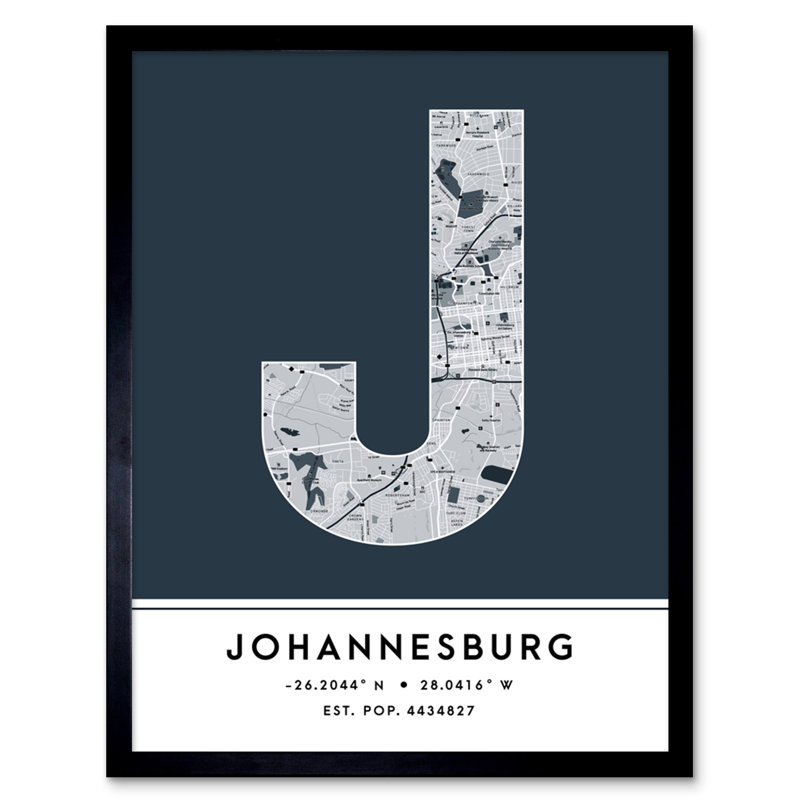Johannesburg City Map Johannesburg Navy by Wee Blue Coo - Single Picture Frame Typography