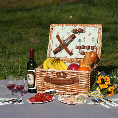 2-Person Wicker Picnic Basket Set with Ceramic Plates & Stainless Steel Cutlery – Luxury Willow Hamper