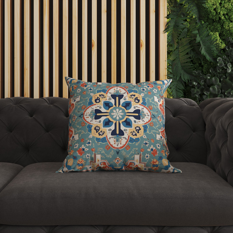 Royal Jaipur Bloom Intérieur/Extérieur 26x26, Carré 26 po, Bleu sarcelle / rouille