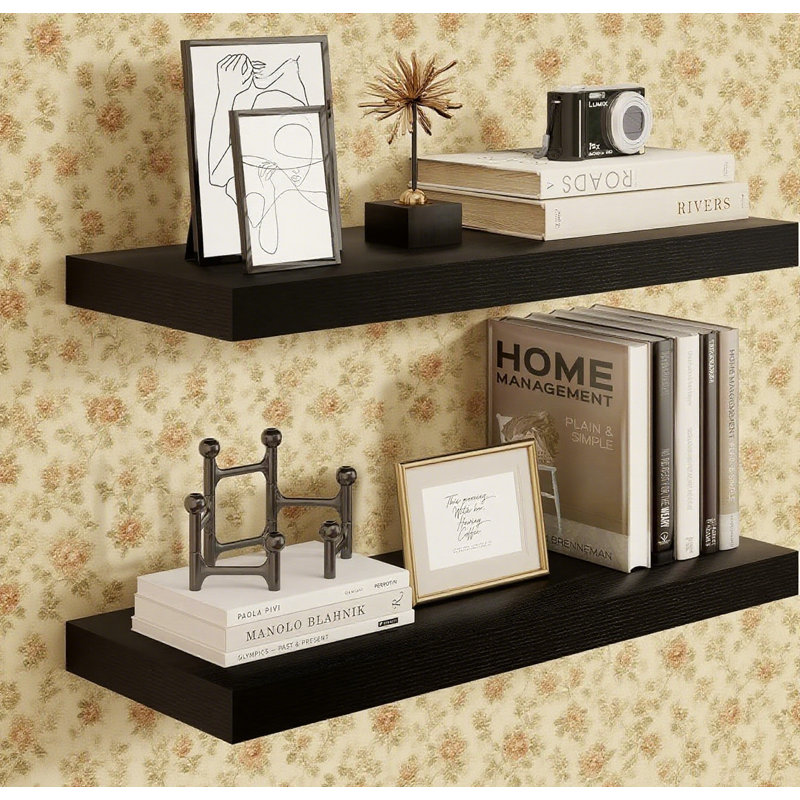Floating Shelves For Wall With Invisible Brackets, Wood Wall Mounted Storage & Display Shelves For Bedroom, Living Room, Set Of 2