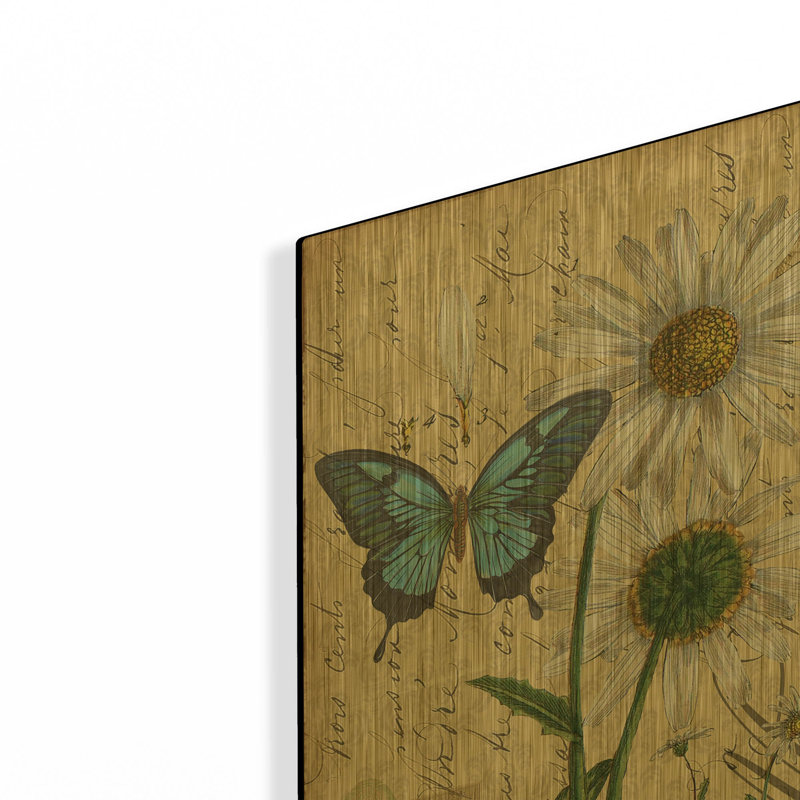 «Botanical Daisey Grande Marqueritte Damask» par Jean Plout, art mural en métal doré, 16 po x 24 po, 16"x24"